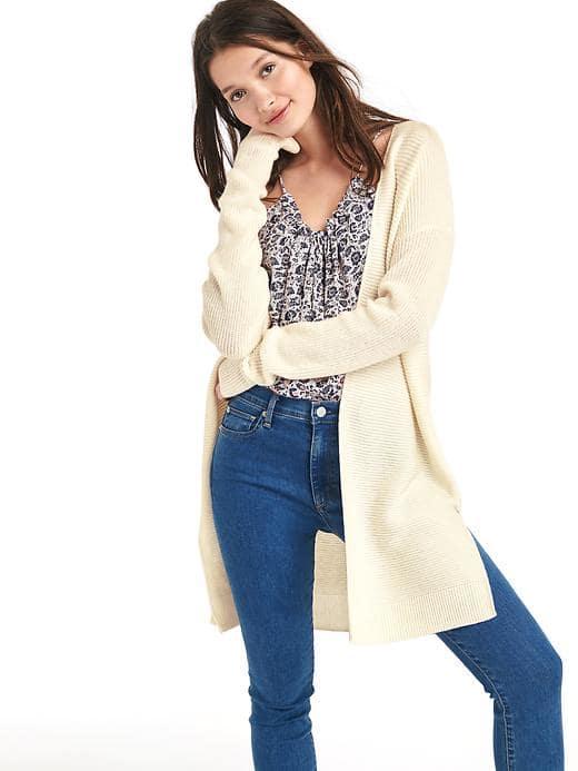 Gap Women Textured Open Front Long Cardigan - Snow Cap