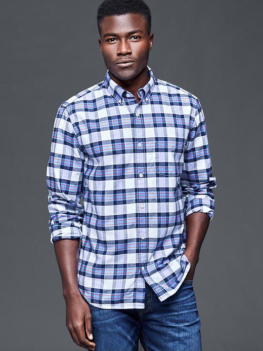 Gap Men Oxford Plaid Standard Fit Shirt - Buoy Red