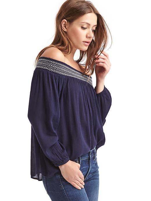 Gap Smocked Off Shoulder Top - Dark Night