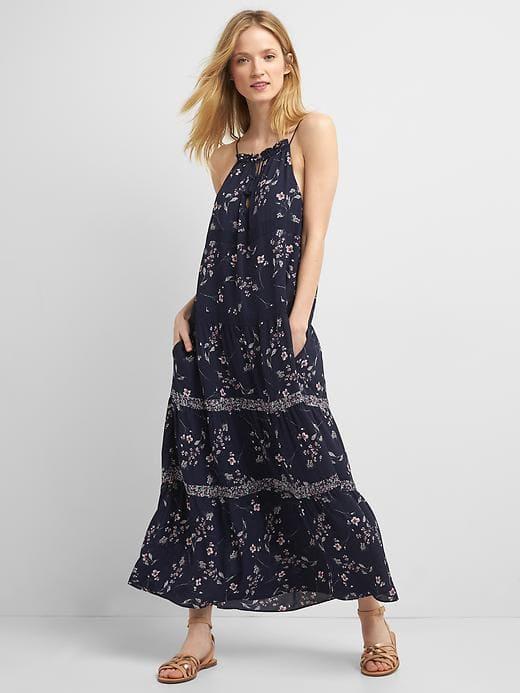 Gap Women Floral Halter Maxi Dress - Navy Floral