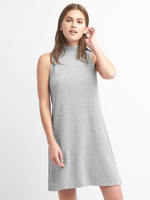 Gap Women Sleeveless Mockneck Mini Swing Dress - Heather Grey