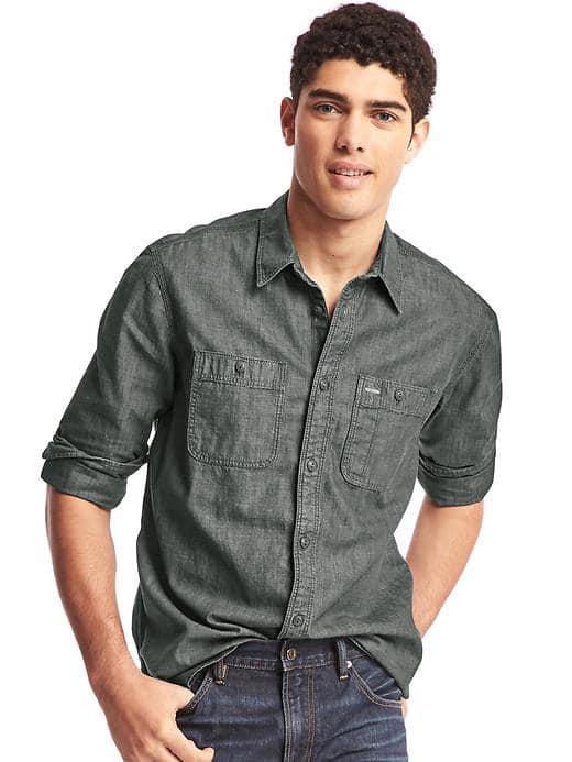 Gap Men Iconic Chambray Worker Shirt - Washed Grey