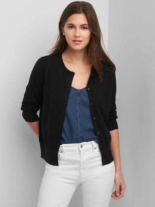 Gap Women Three Quarter Sleeve Cardigan - Black