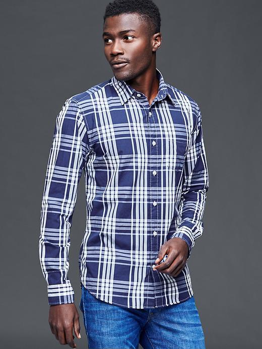 Gap Men Plaid Poplin Shirt - Comet Blue