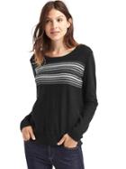 Gap Women Chest Stripe Pullover Sweater - True Black