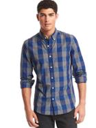 Gap Men True Wash Bold Checkered Slim Fit Shirt - Brillant Blue