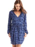 Gap Women Silky Print Split Neck Dress - Light Blue/navy