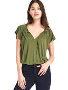 Gap Women Drapey Flutter Sleeve Top - Army Jacket Green