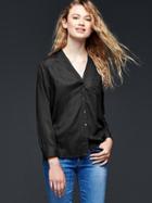 Gap Women V Neck Long Sleeve Shirt - True Black
