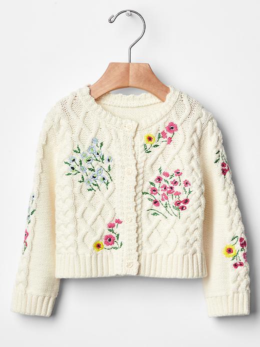 Gap Floral Cable Knit Cardigan. - Ivory Frost