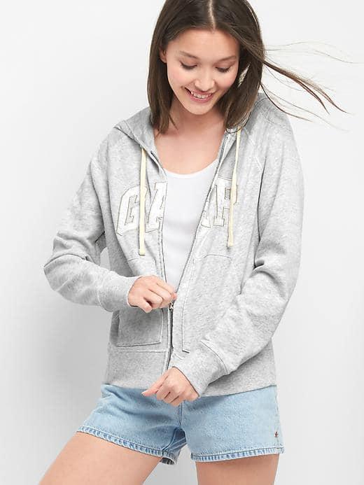 Gap Women Logo Zip Hoodie - Heather Gray