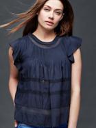 Gap Women Pintuck Mix Mesh Top - True Indigo