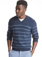 Gap Men Stripe V Neck Sweater - Bay Blue/white