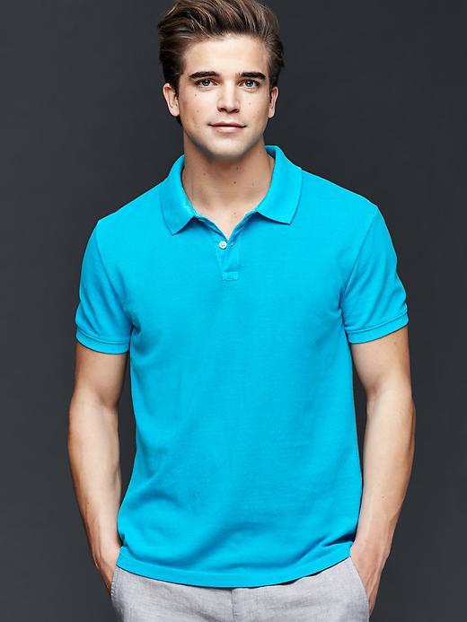 Gap Men Solid Pique Polo - Blue Caribbean
