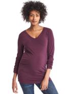 Gap Women Pure Body Solid V Neck Tee - Burgundy Heather