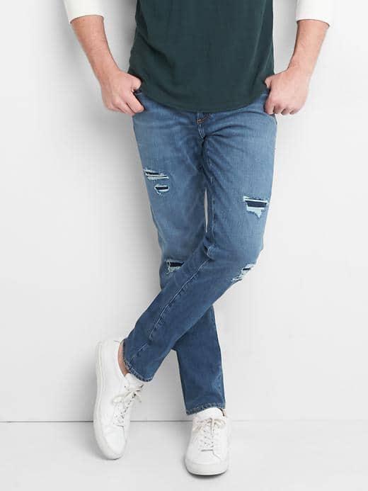 Gap Men Destructed Skinny Fit Jeans Bi Stretch - Medium Destroy