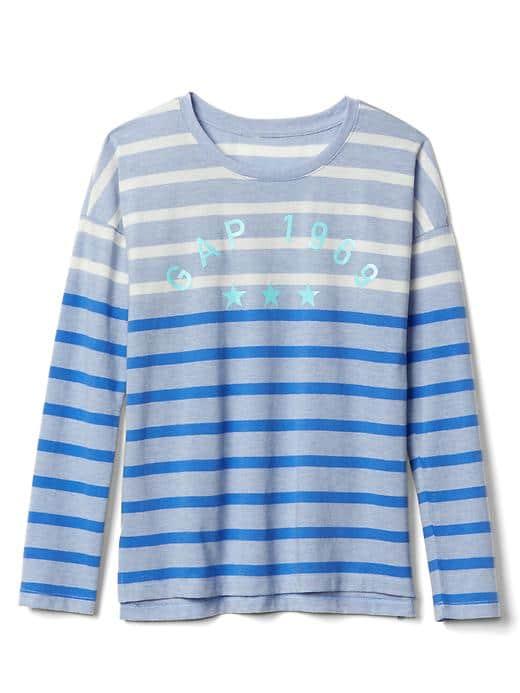 Gap Women Logo Striped Long Sleeve Tee - Heather Blue