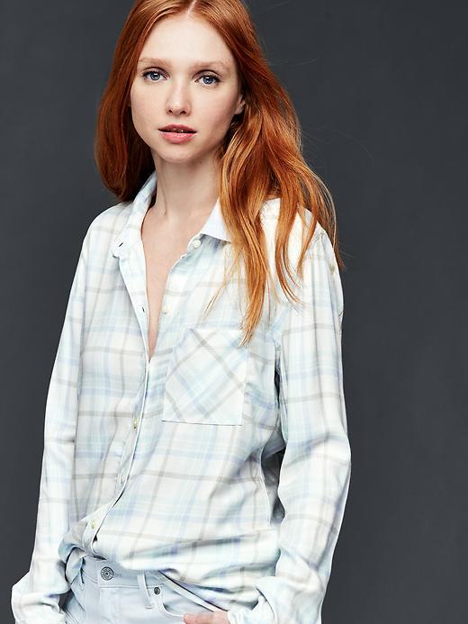 Gap Women Drapey Flannel Boyfriend Shirt - Light Blue Plaid