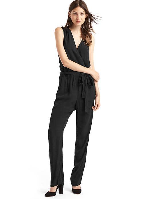 Gap Women Sleeveless Wrap Tie Jumpsuit - True Black