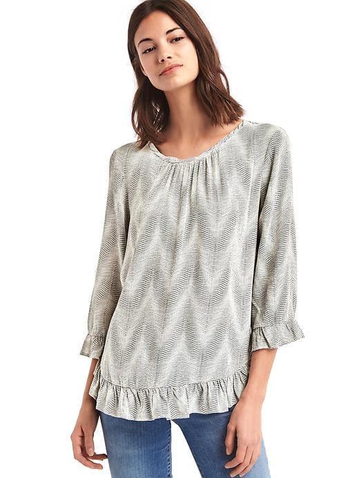 Gap Women Print Ruffle Blouse - Cool Wave Print