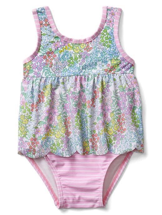 Gap Scalloped Double Layer Swim One Piece - Light Iris