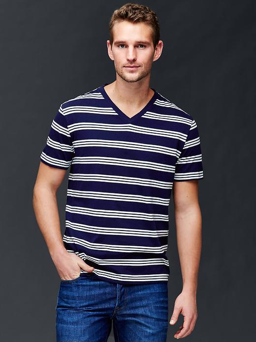 Gap Men Vintage Wash Stripe V Neck T Shirt - Dark Night