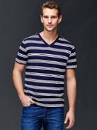 Gap Men Vintage Wash Stripe V Neck T Shirt - Dark Night