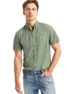 Gap Men Oxford Chambray Short Sleeve Standard Fit Shirt - Green