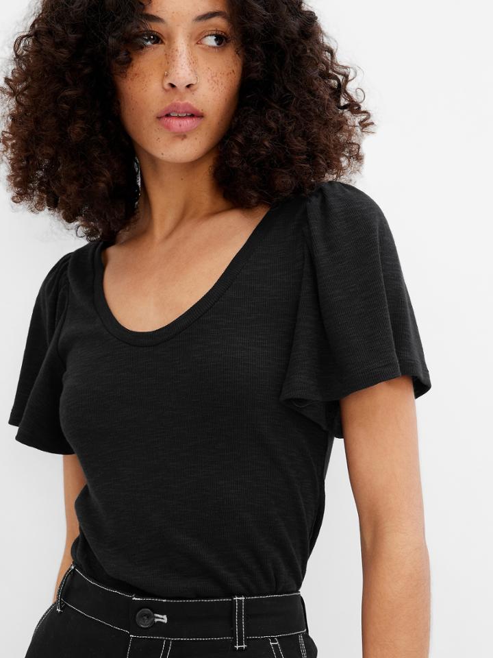 Rib Flutter Sleeve T-shirt