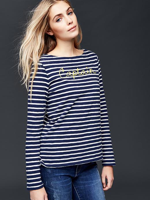 Gap Embroidered Stripe Long Sleeve Tee - Dark Night