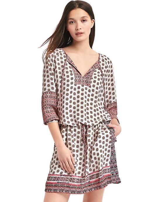 Gap Women Mix Print Long Sleeve Popover Dress - Pink Print