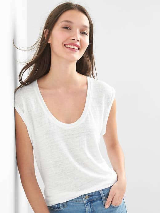 Gap Women Linen Muscle Tee - White