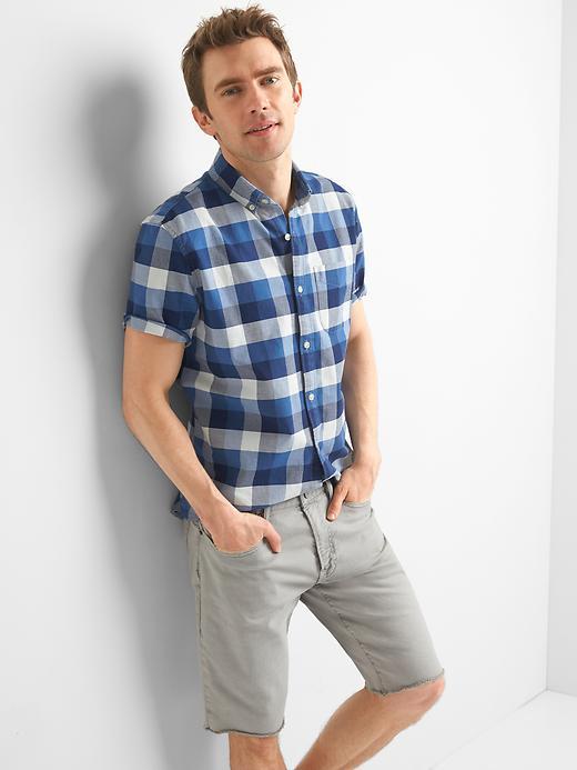 Gap Men Oxford Buffalo Plaid Short Sleeve Shirt - Navy
