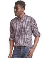 Gap Men True Wash Poplin Gingham Standard Fit Shirt - Pink Plaid