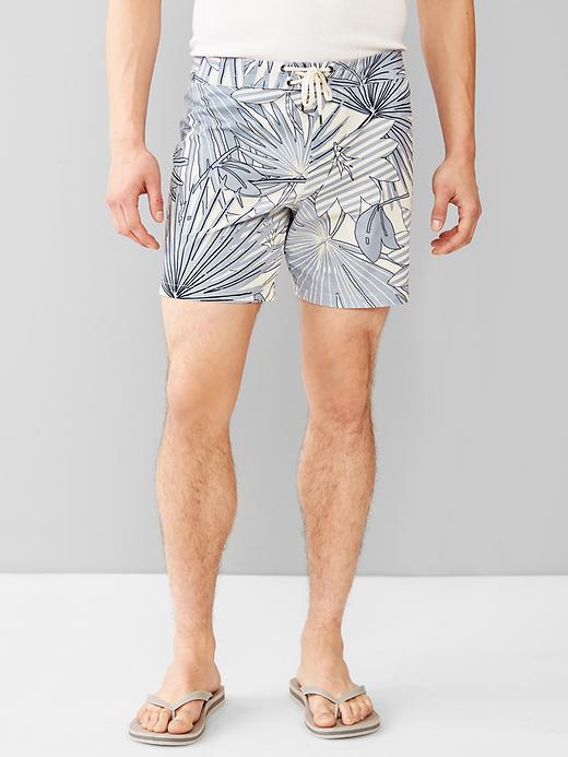 Gap Men Tropical Print Surf Shorts 7&quot; - Floral Blue Print