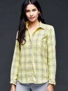 Gap Women Flannel Plaid Fitted Boyfriend Shirt - Holiday Yellow