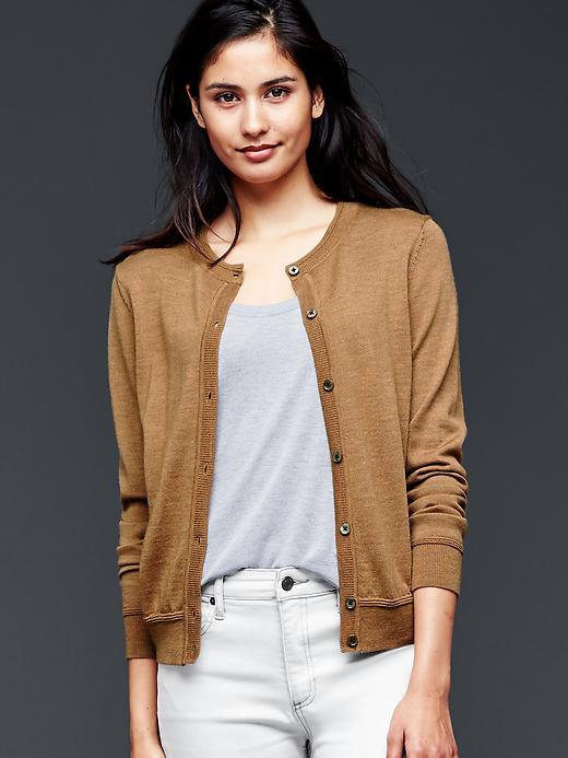 Gap Women Merino Crew Cardigan - Camel Heather