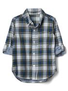 Gap Plaid Button Down Convertible Shirt - Festivus Green