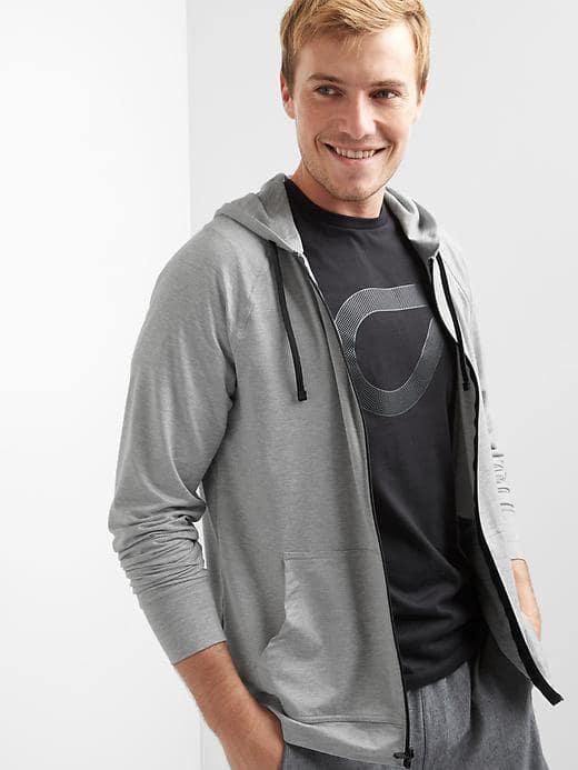 Gap Men Brushed Tech Jersey Zip Hoodie - Light Heather Gray