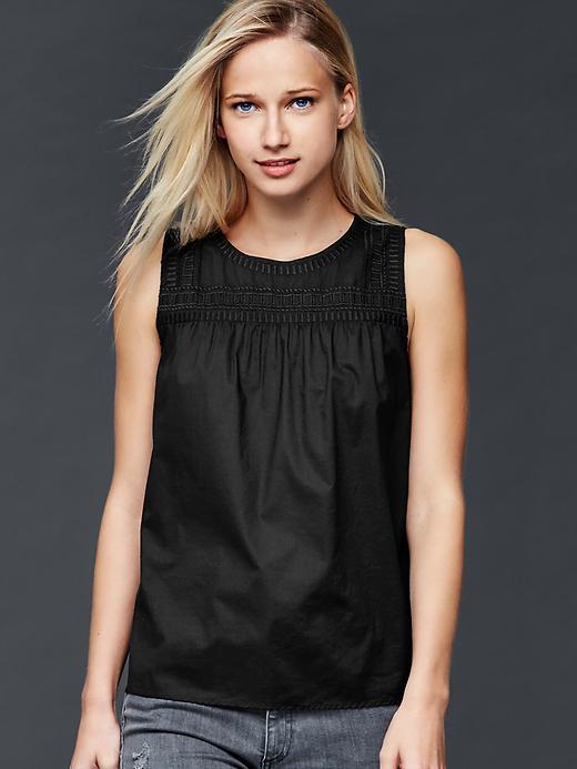 Gap Women Embroidered Yoke Tank - True Black