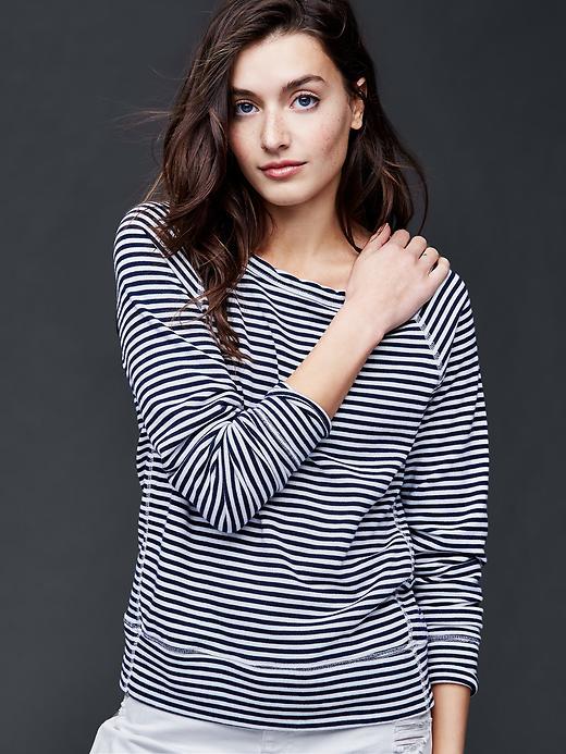 Gap Women Stripe Crew Sweatshirt - Dark Night