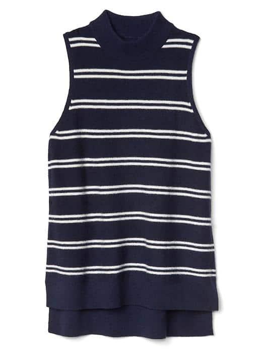 Gap Women Stripe Mockneck Sweater Tank - Dark Night