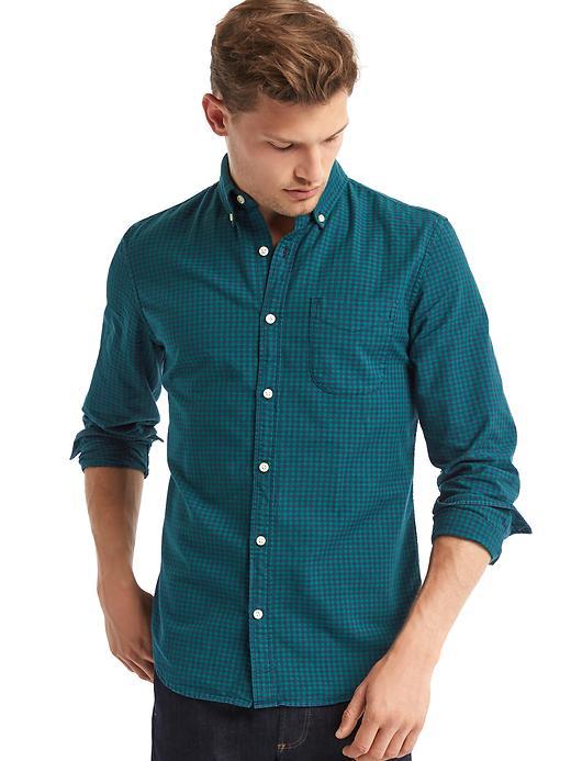 Gap Men Oxford Gingham Slim Fit Shirt - Dark Green