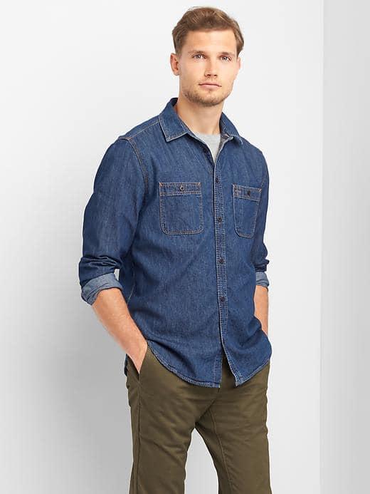Gap Men Icon Worker Standard Fit Shirt - Dark Indigo