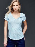 Gap Vintage Wash Print V Neck Tee - Tile Blue