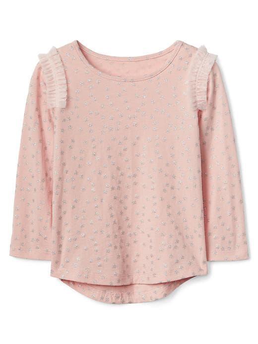 Gap Tulle Trim Long Sleeve Tee - Pink Print