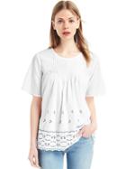 Gap Women Pintuck Eyelet Short Sleeve Top - White