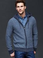 Gap Men Heathered Stripe Zip Hoodie - Blue Stripe