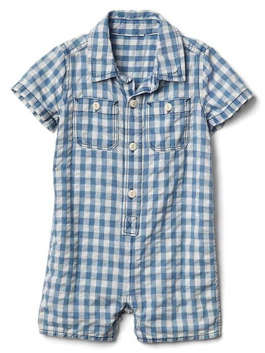 Gap Gingham Denim Shorty One Piece - Indigo Gingham