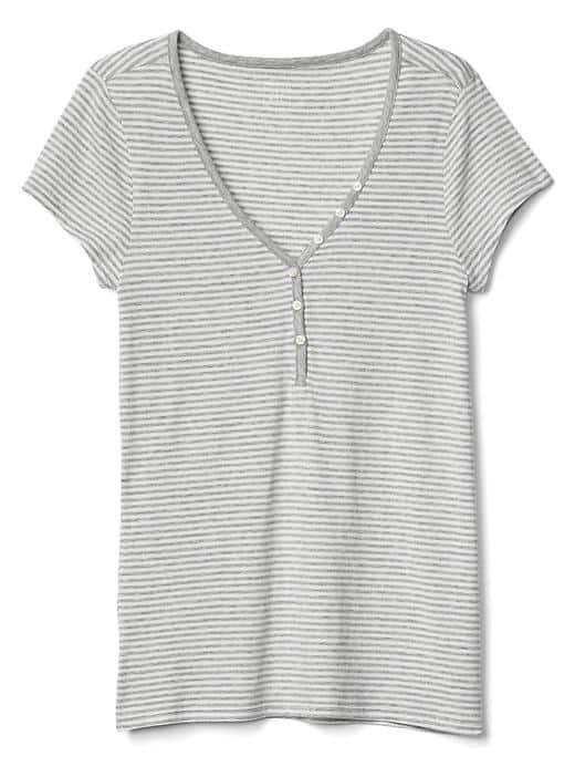 Gap Women Stripe Short Sleeve Henley - Grey Stripe